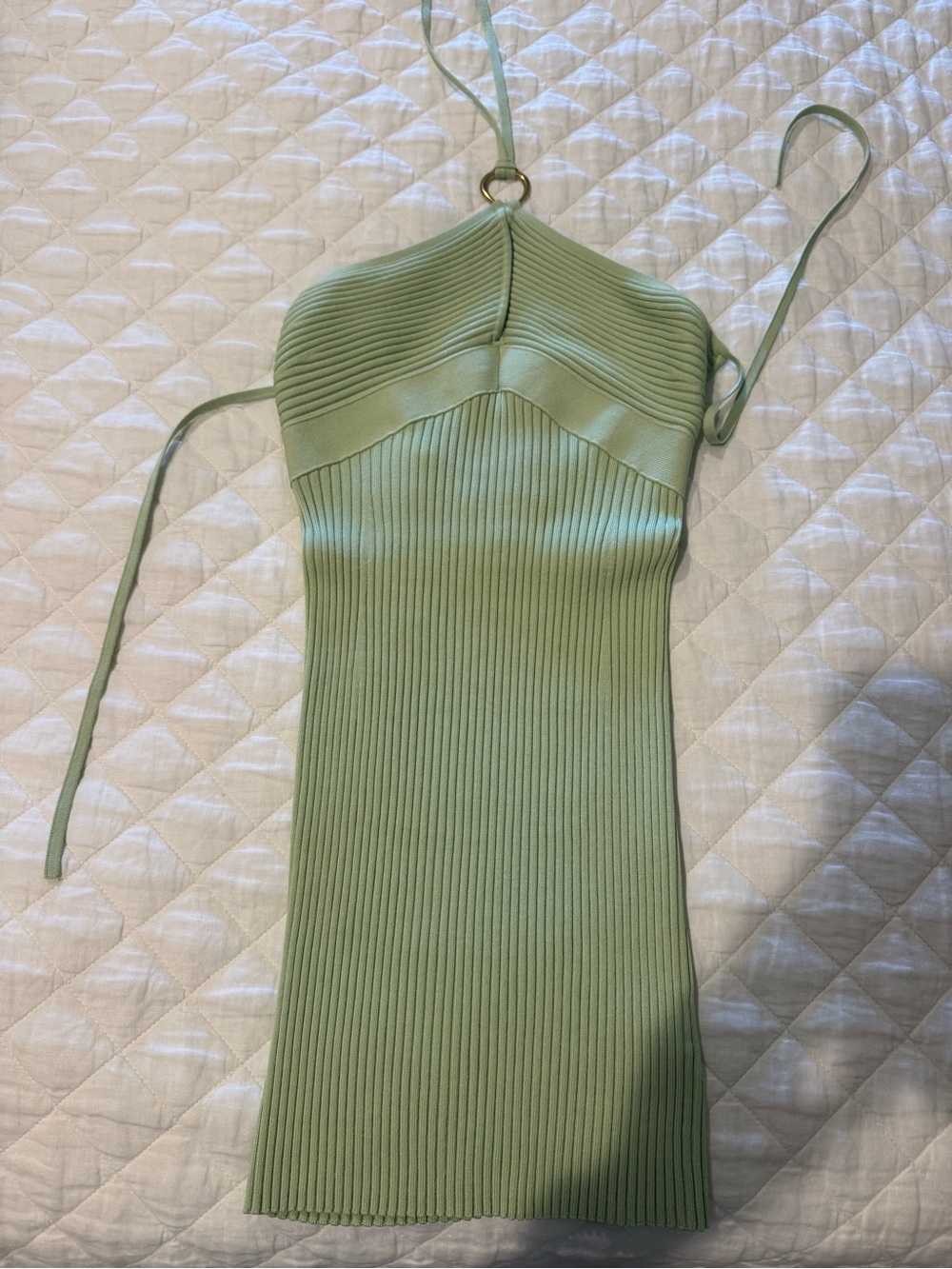Jonathan Simkhai Mint Ribbed Halter Mini Dress